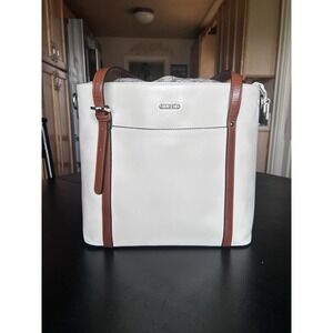 Ciuci White Faux Leather Large Computer Tote Bag With Cloth Interior